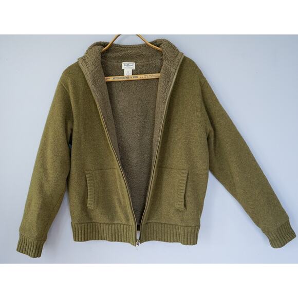 LL Bean Men Lambswool Sherpa Lined Sweater Jacket M Preppy Outdoor Grandpa Gorp - Picture 2 of 15
